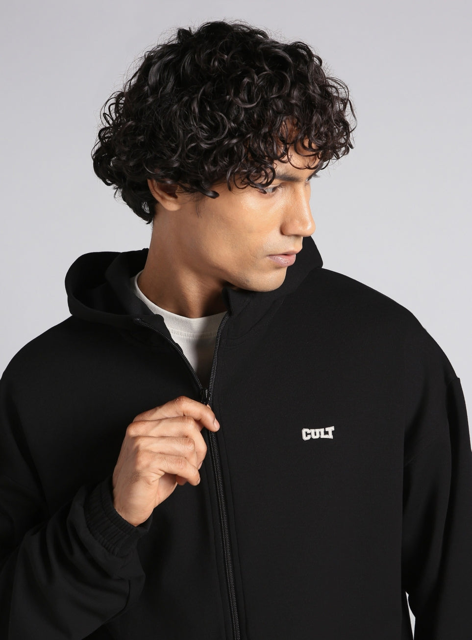 Men's Black Combat Training Relaxed Fit Hooded Jacket