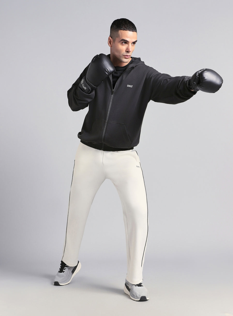 Men's Grey Combat Training Relaxed Fit Hooded Jacket