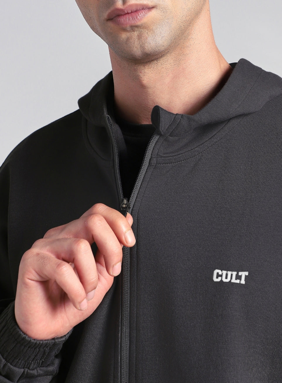 Men's Grey Combat Training Relaxed Fit Hooded Jacket