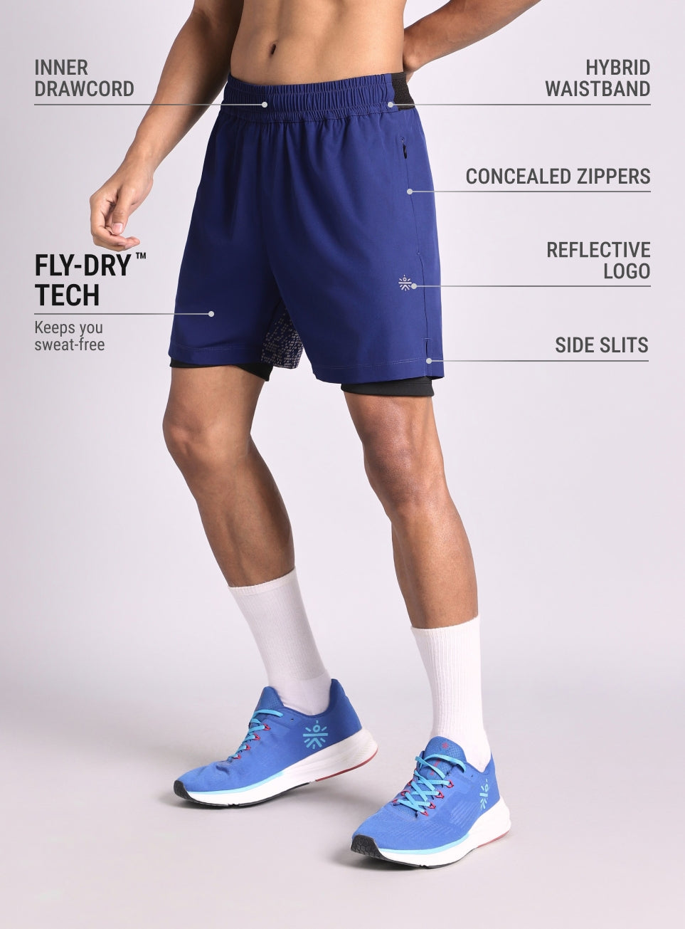 Men's Blue After Dark In-Built Tights Running Shorts