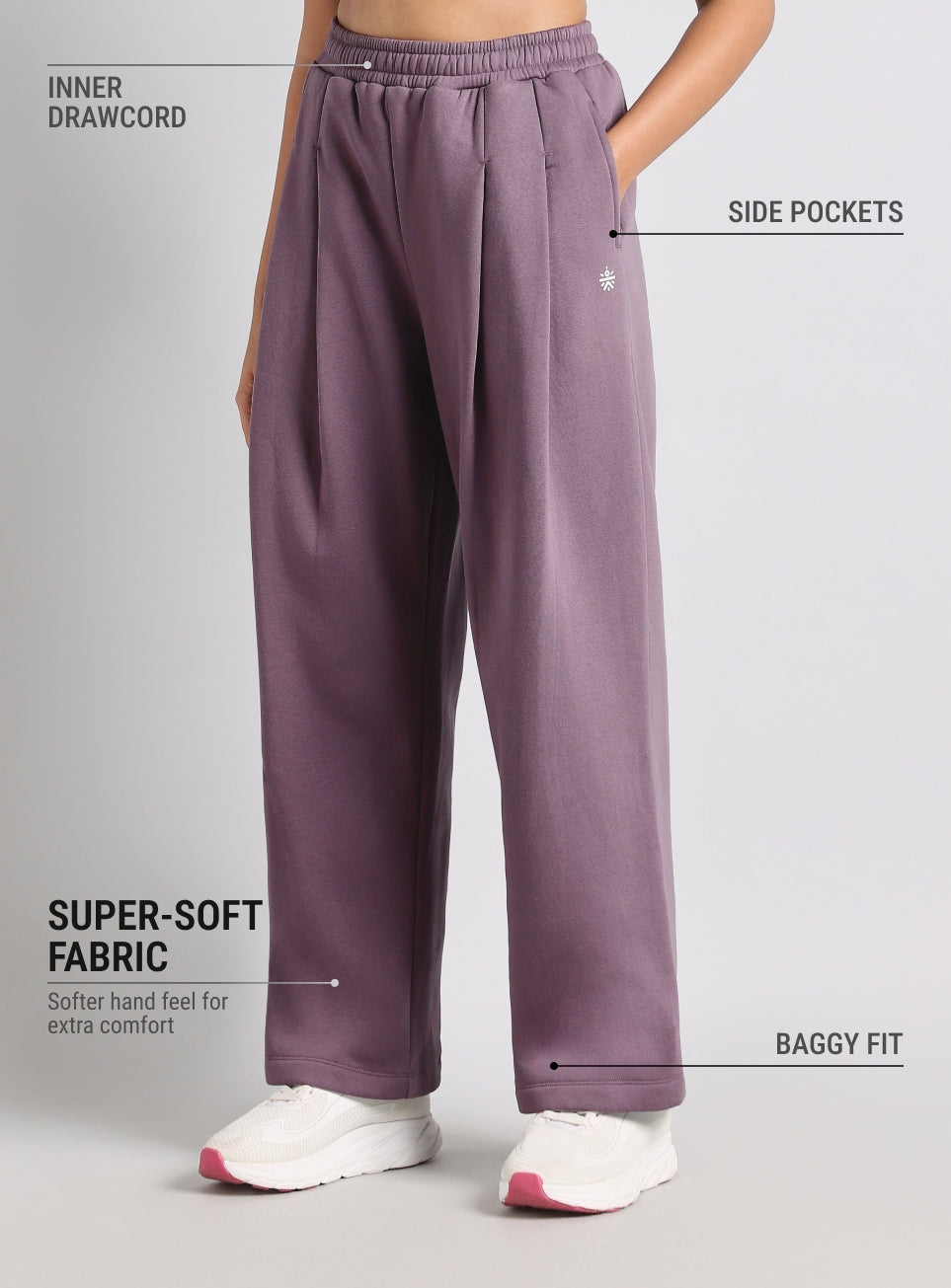 Women's Purple Motion Lab Pleated Relaxed Fit Trackpants