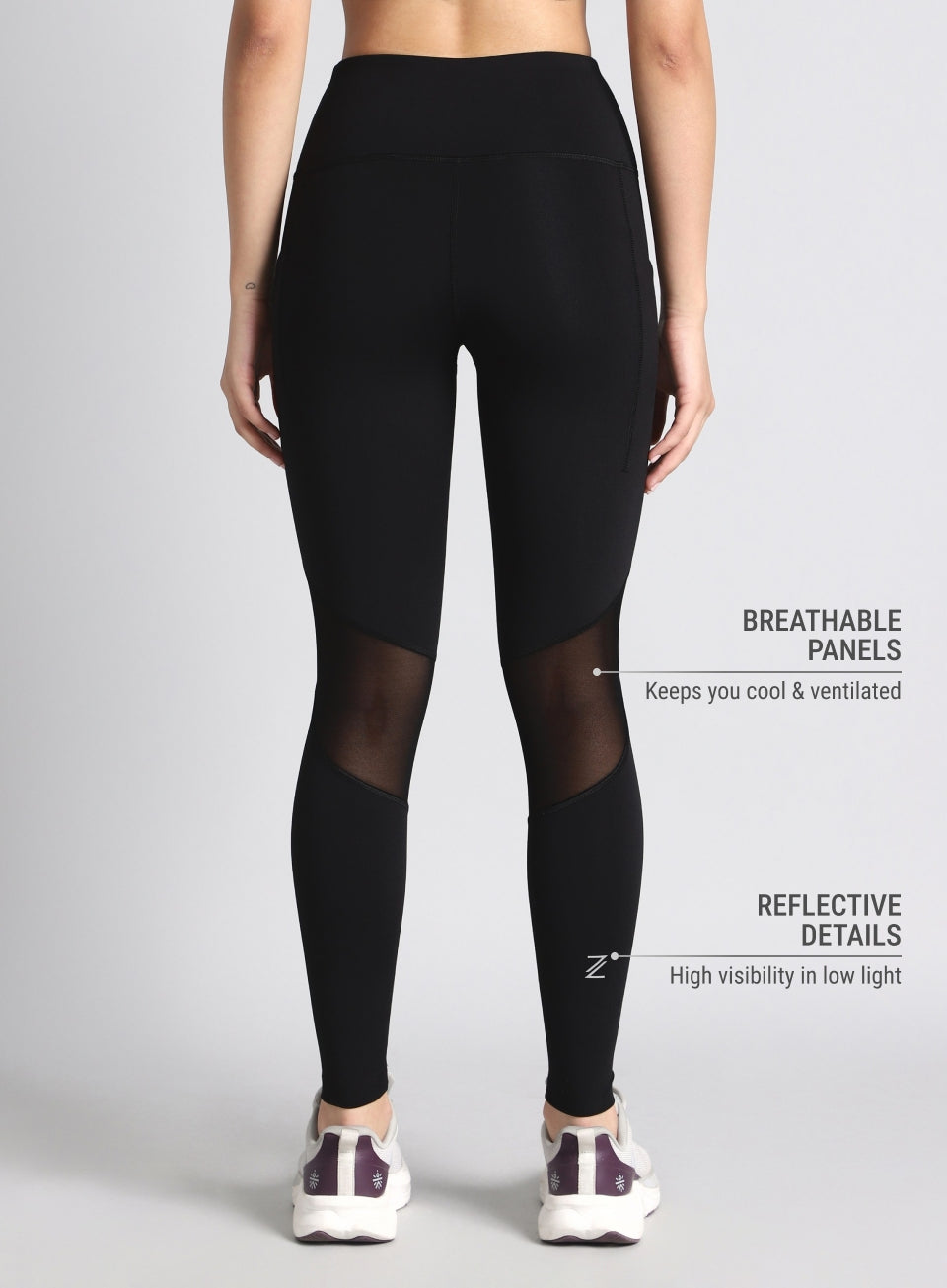 Women's Black Mesh Motion Pro Running Tights