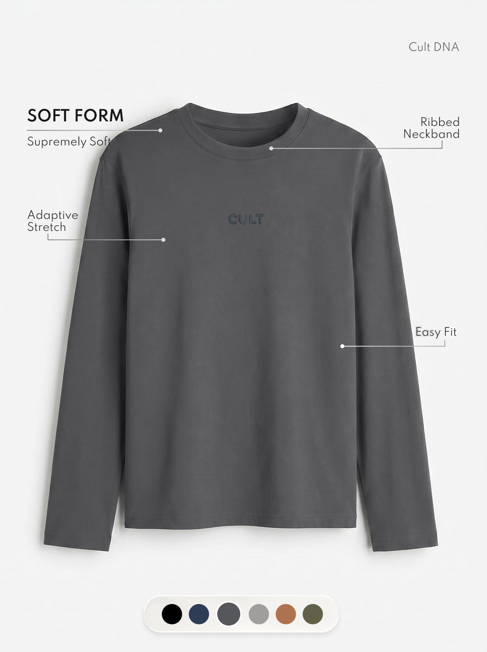 Men's Dark Grey Essential Regular Fit Full Sleeve T-shirt