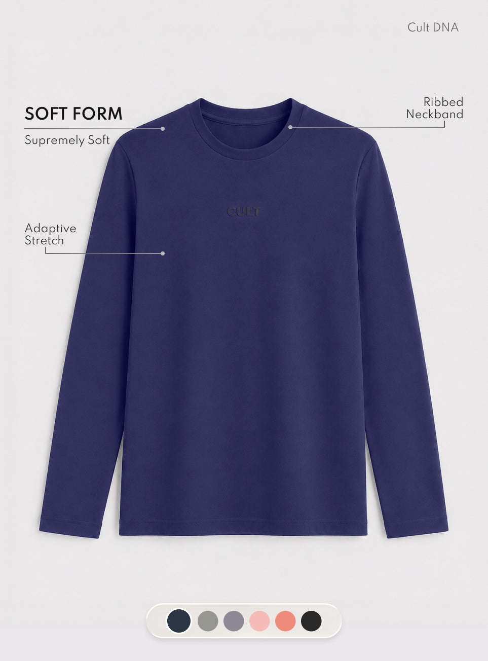 Women's Navy Soft Form Classic Full Sleeves T-Shirt
