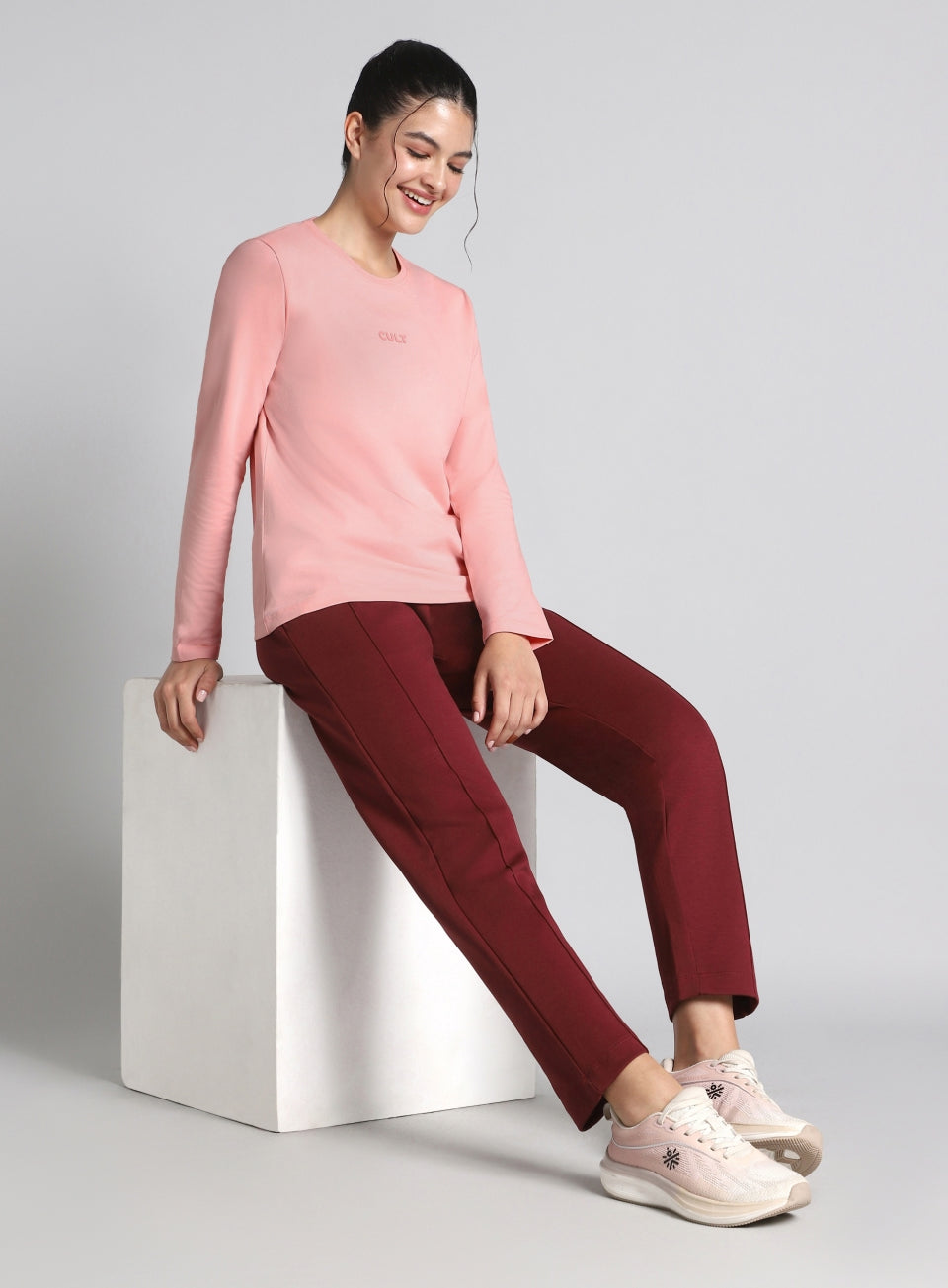 Women's Pink Soft Form Classic Full Sleeves T-shirt