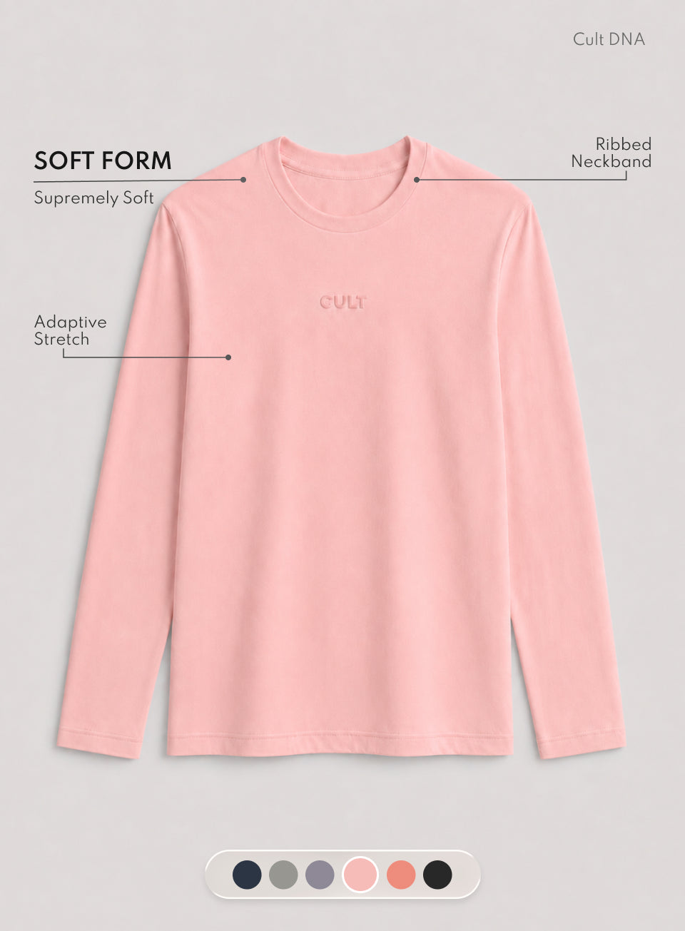 Women's Pink Soft Form Classic Full Sleeves T-shirt