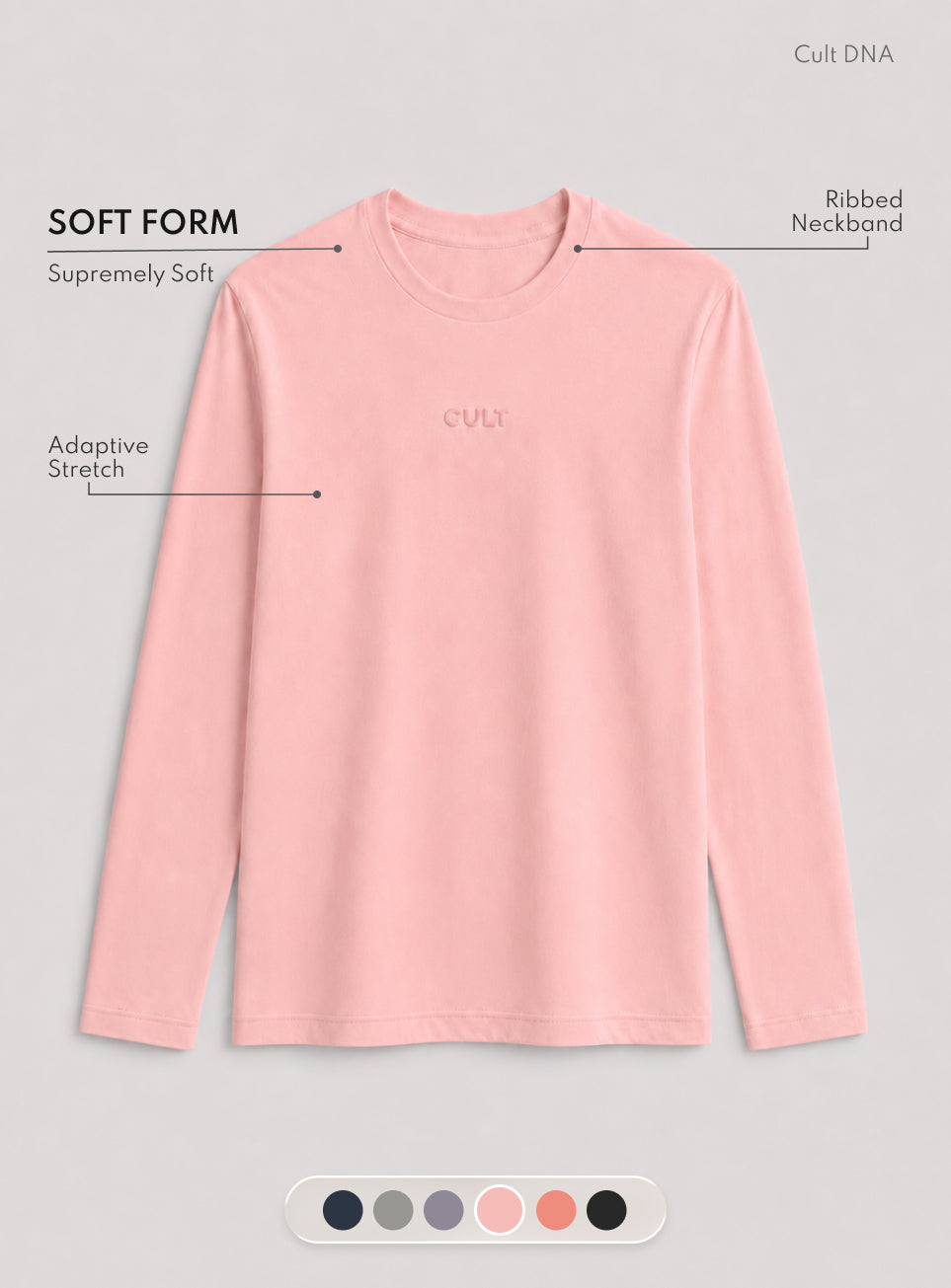 Women's Pink Soft Form Classic Full Sleeves T-shirt
