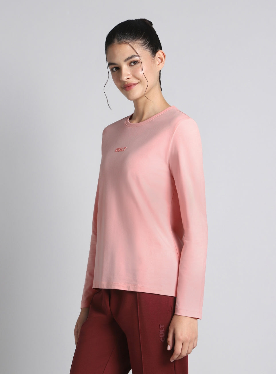 Women's Pink Soft Form Classic Full Sleeves T-shirt