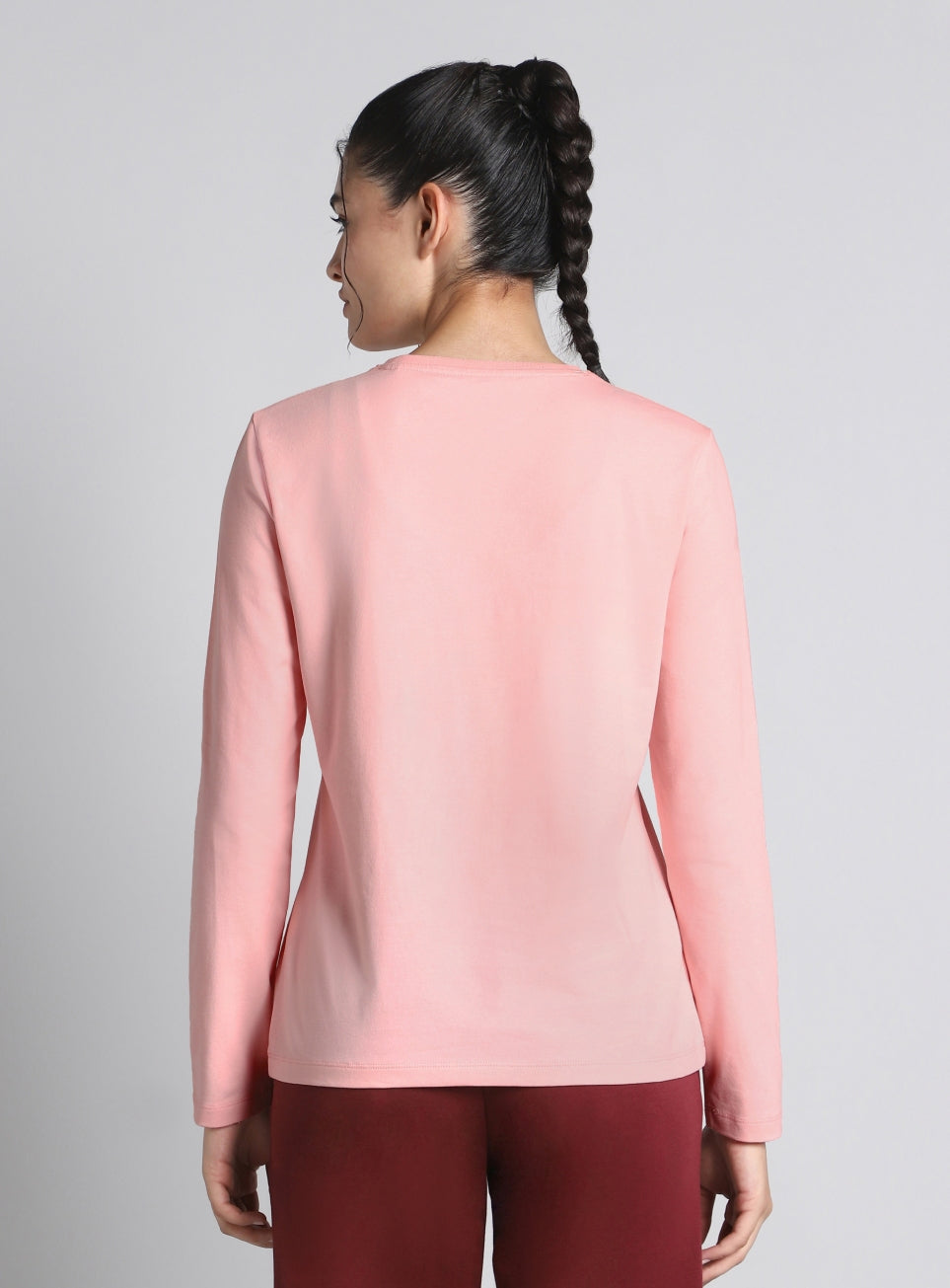 Women's Pink Soft Form Classic Full Sleeves T-shirt