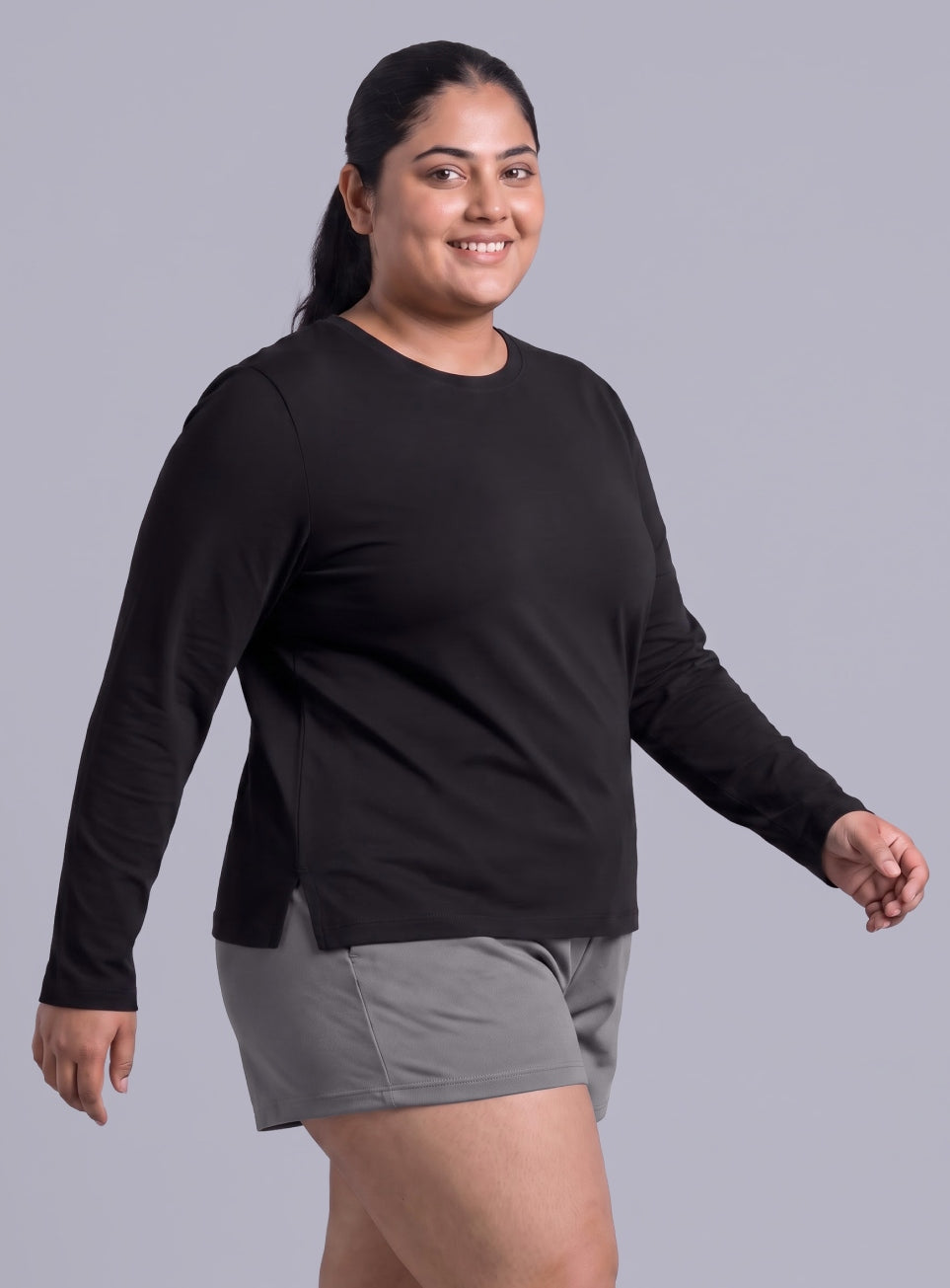 Women's Black Full sleeve Plus Size T-shirt