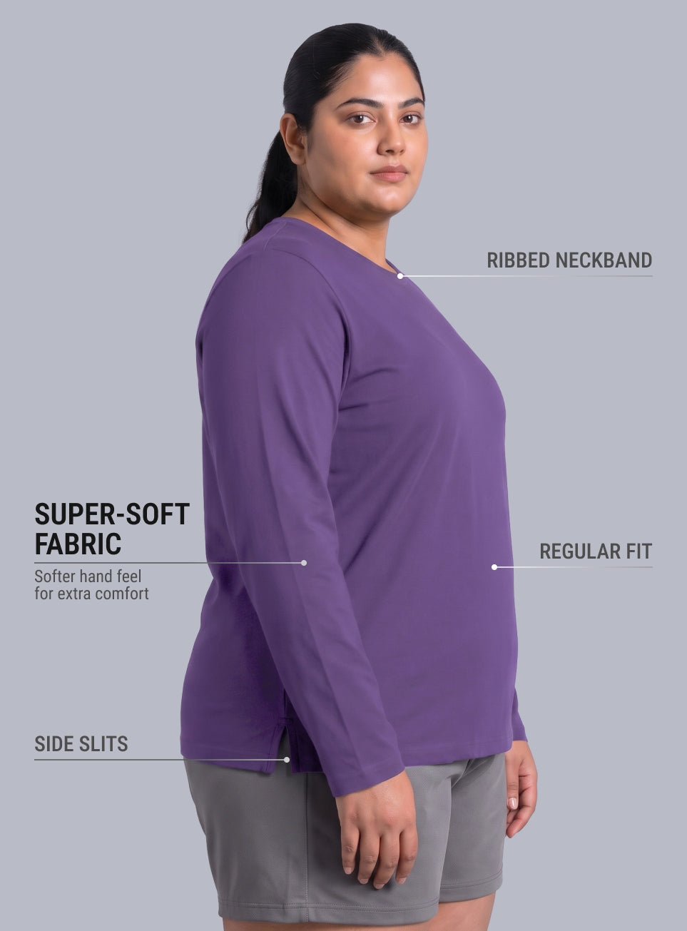Women's Purple Full sleeve Plus Size T-shirt