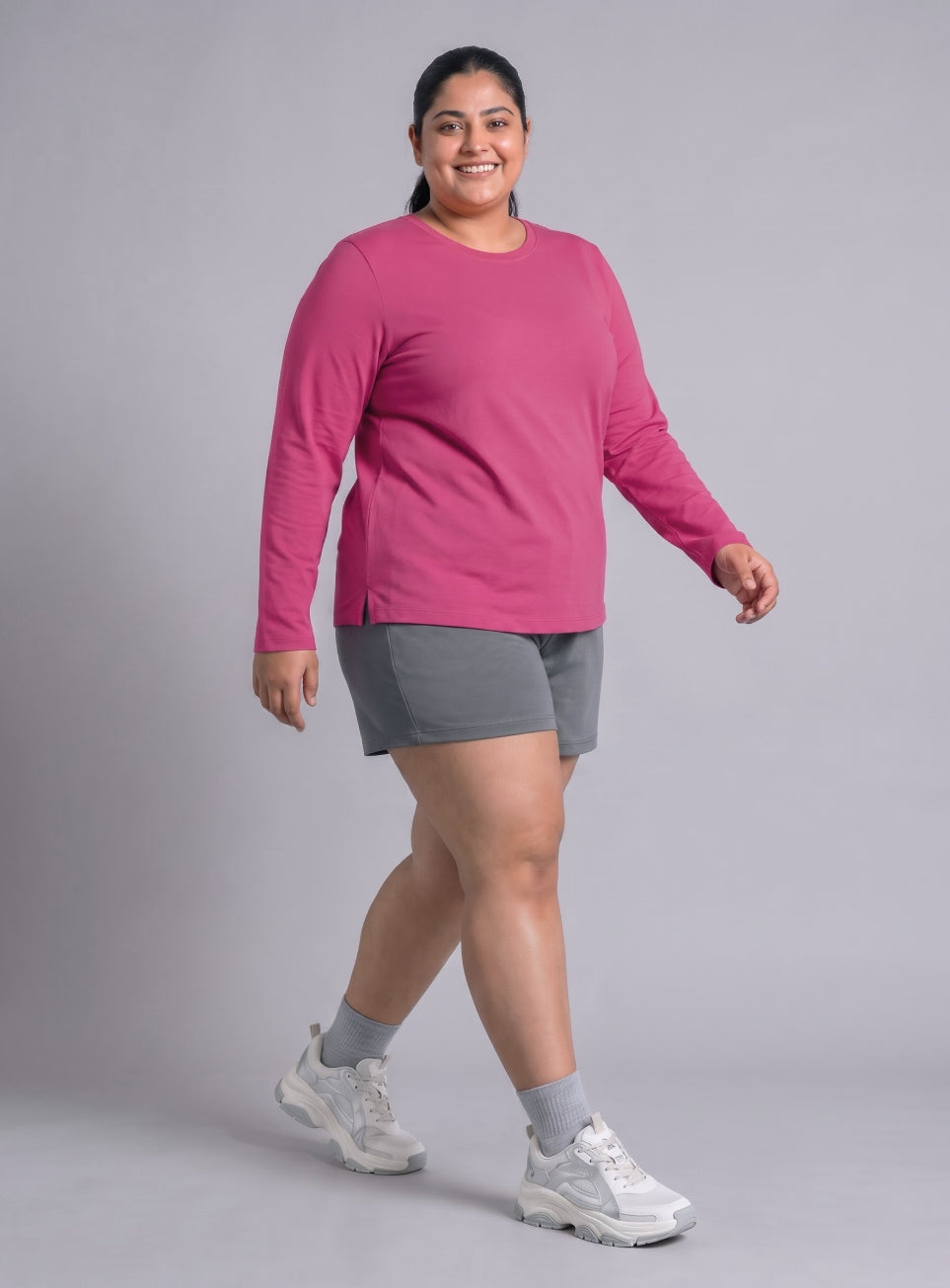 Women's Pink Full sleeve Plus Size T-shirt