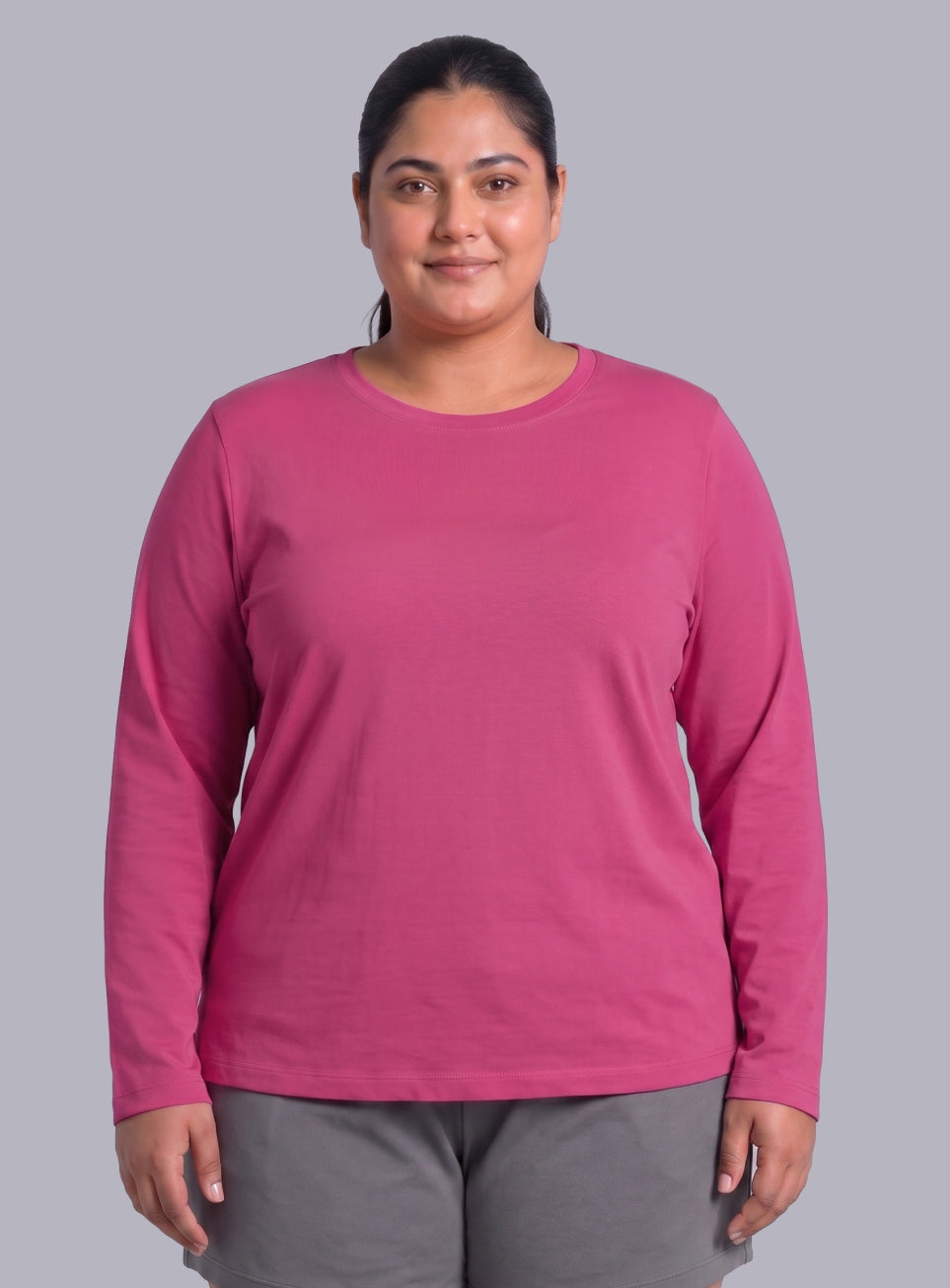 Women's Pink Full sleeve Plus Size T-shirt