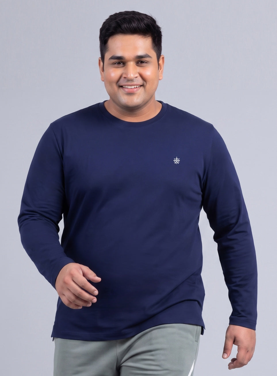 Men's Navy Cult Play Solid Sleeve Plus Size T-shirt