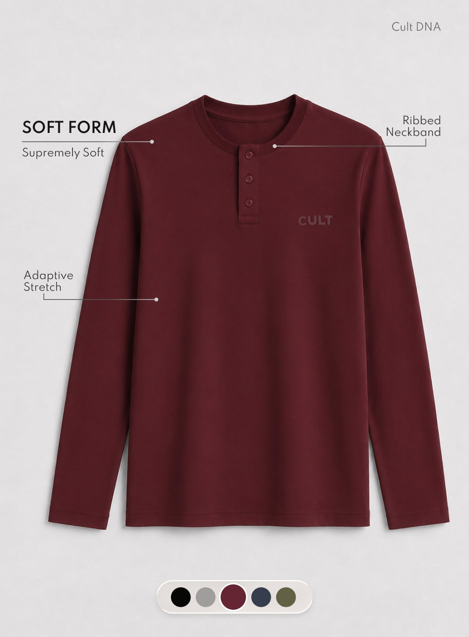 Men's Maroon Soft Form Full Sleeve Henley T-shirt