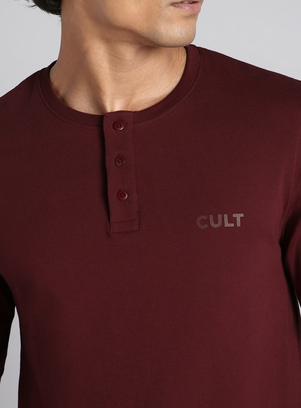 Men's Maroon Soft Form Full Sleeve Henley T-shirt