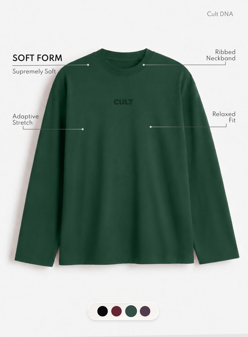 Men's Green Soft Form Full Sleeve Comfort T-shirt