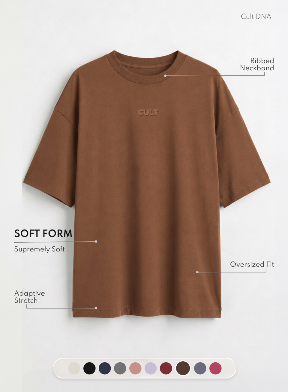 Women's Brown Soft Form Oversized Comfort T-shirt