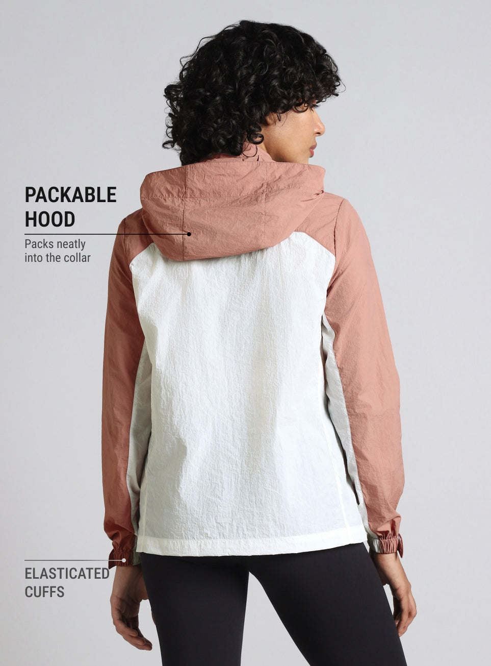 Women's White Running packable hoodie Windcheater jacket