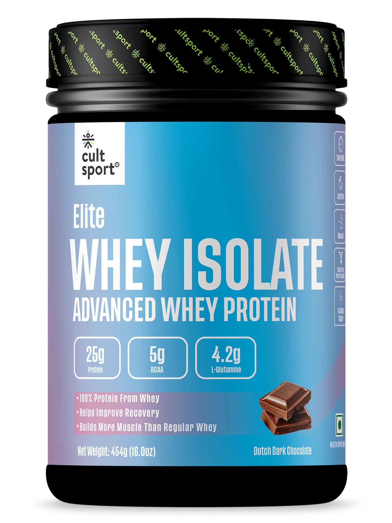 Elite Whey Isolate Advanced Whey Protein - 454 g | Protein Powder for Men & Women for Muscle Building & Recovery | 25g Protein Per Serving | 5g BCAA | 4.2g L - glutamine | Sugar free | Dutch Dark Chocolate