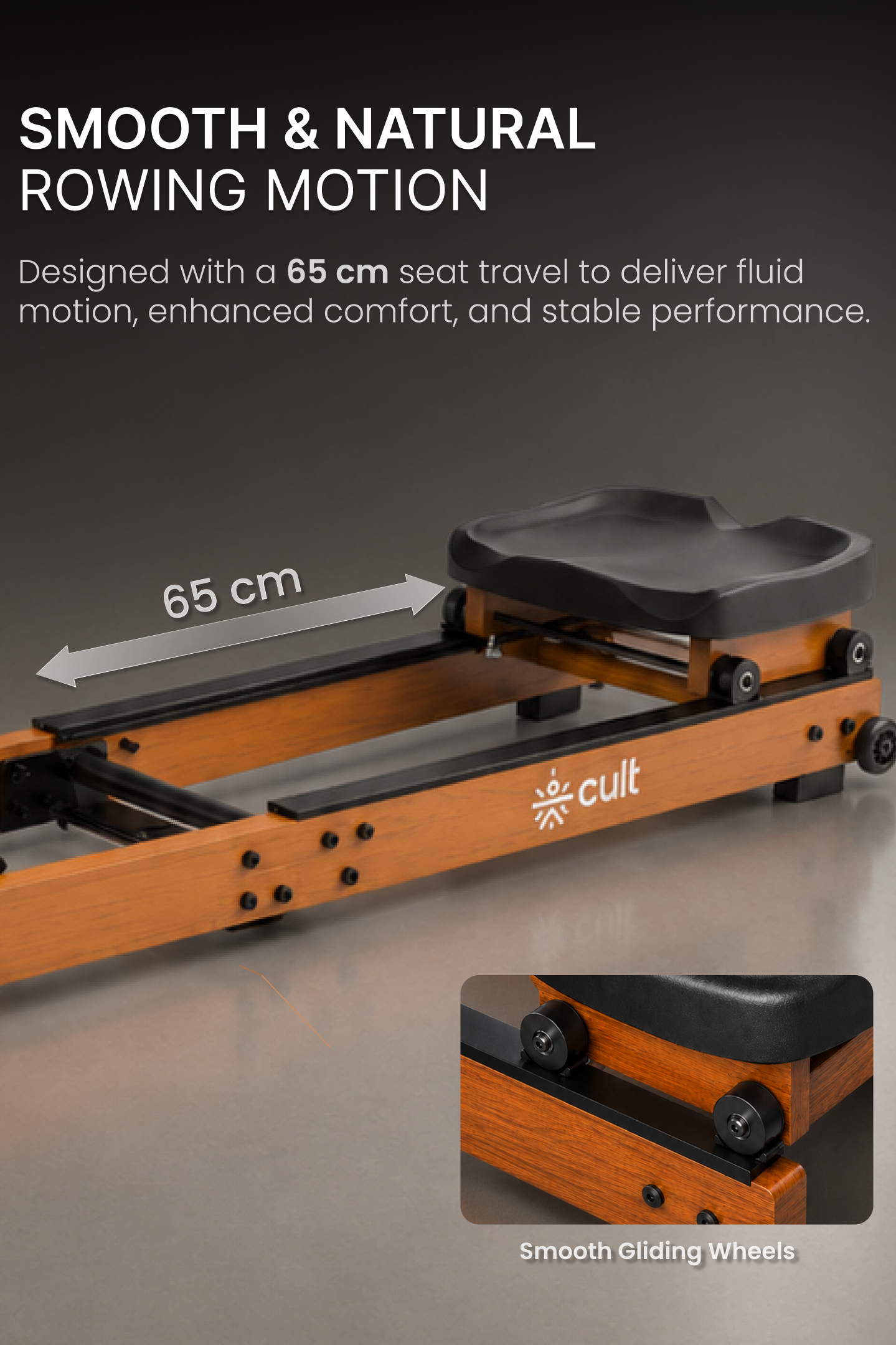 Cult Smart Water Rowing Machine for Home Gym | Dual Resistance | 32-Level Magnetic Resistance | Foldable Wooden Rowing Machine | 120 kg Capacity | Compact & Foldable Design