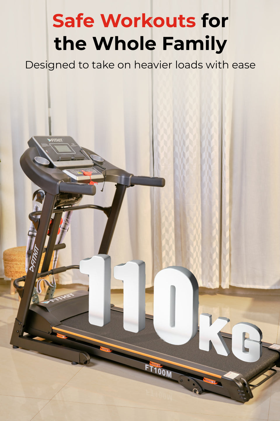 FT100M Treadmill 3.25HP | Massager | 3-level Manual-Incline | Max Weight-110kg | Max Speed-14.8kmph (with 6 months extended warranty)