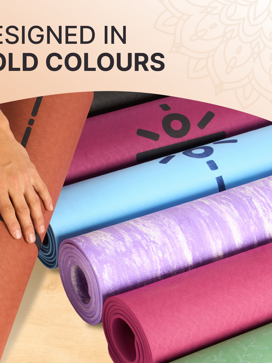 CULT TPE Yoga Mat 6mm with Carry Bag & Strap Eco-Friendly, Non-Slip, Lightweight & Durable Exercise Mat for Yoga, Pilates, Meditation & Home Workouts Purple Lotus Print