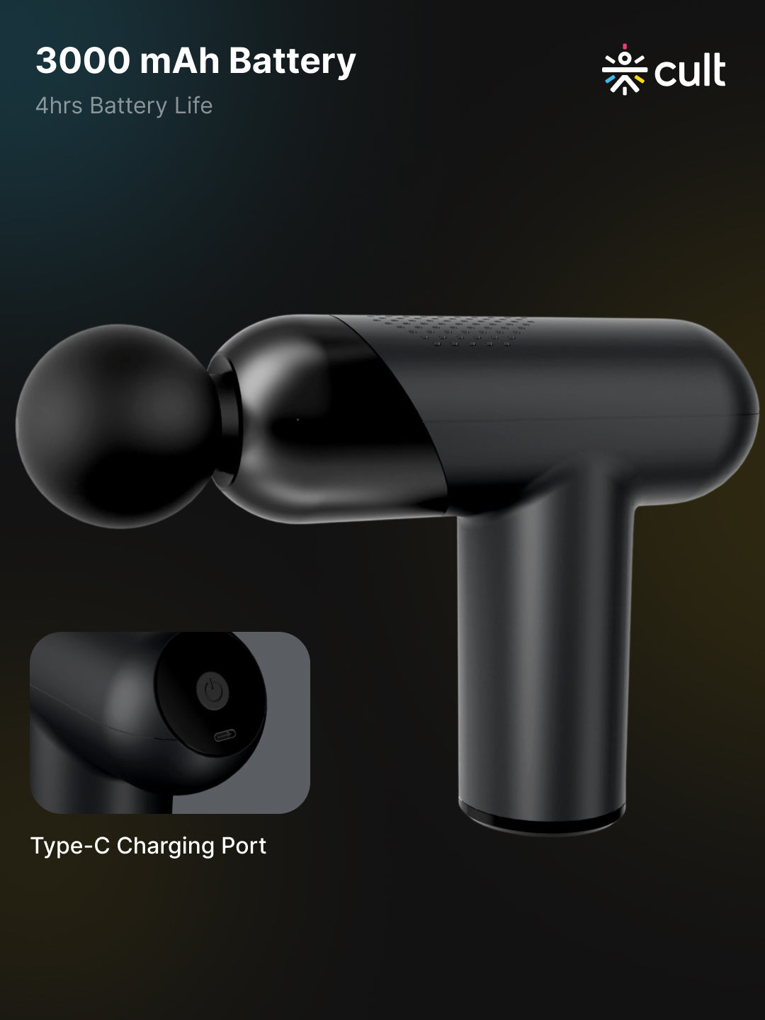 Cult Volt Plus, Full Body Professional Gun Massager, QuietMotion Tech, Deep Tissue Percussions, 3000mAh battery, 6 Speed levels, Silicone head, Carry Pouch.