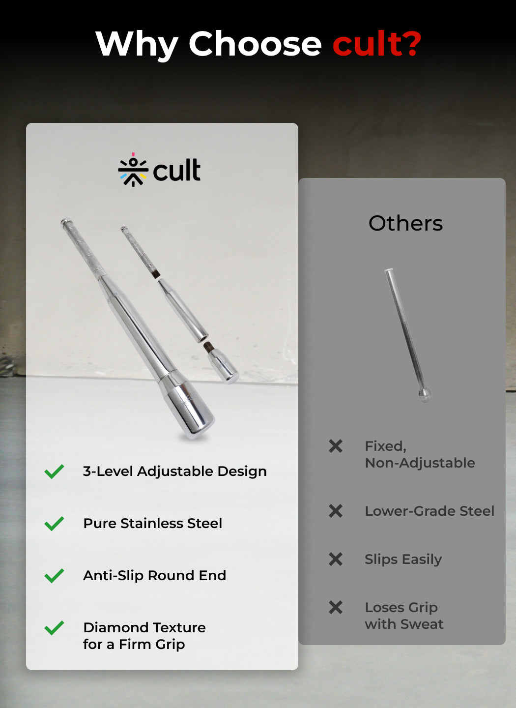 Cult 3-in-1 Adjustable Steel 7.5KG Mudgar for Full Body Training | Silver Indian Clubs (7.5 kg)