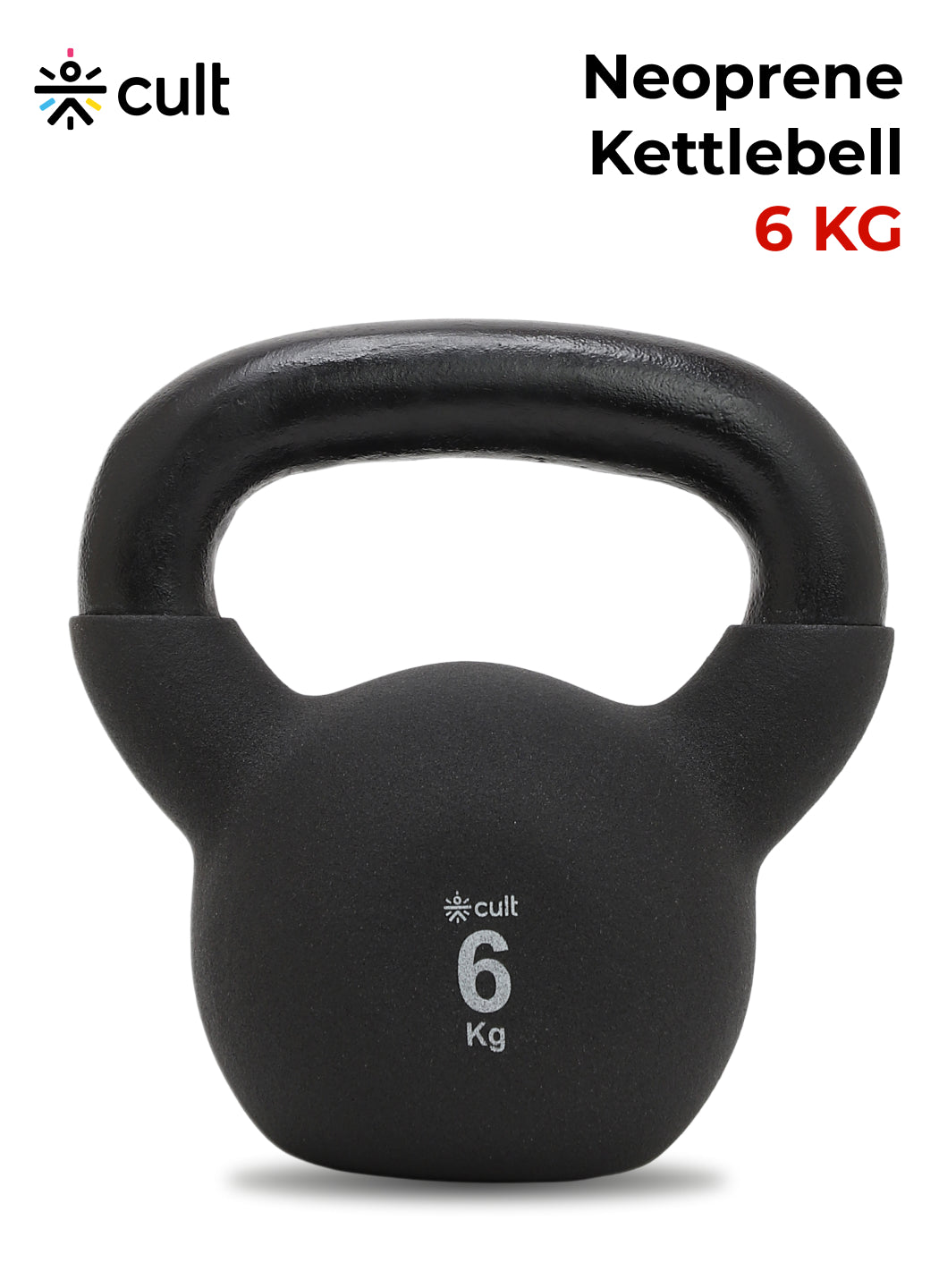 Cult 6kg Neoprene Anti-Slip Grip Kettlebell for Home Workout - Black