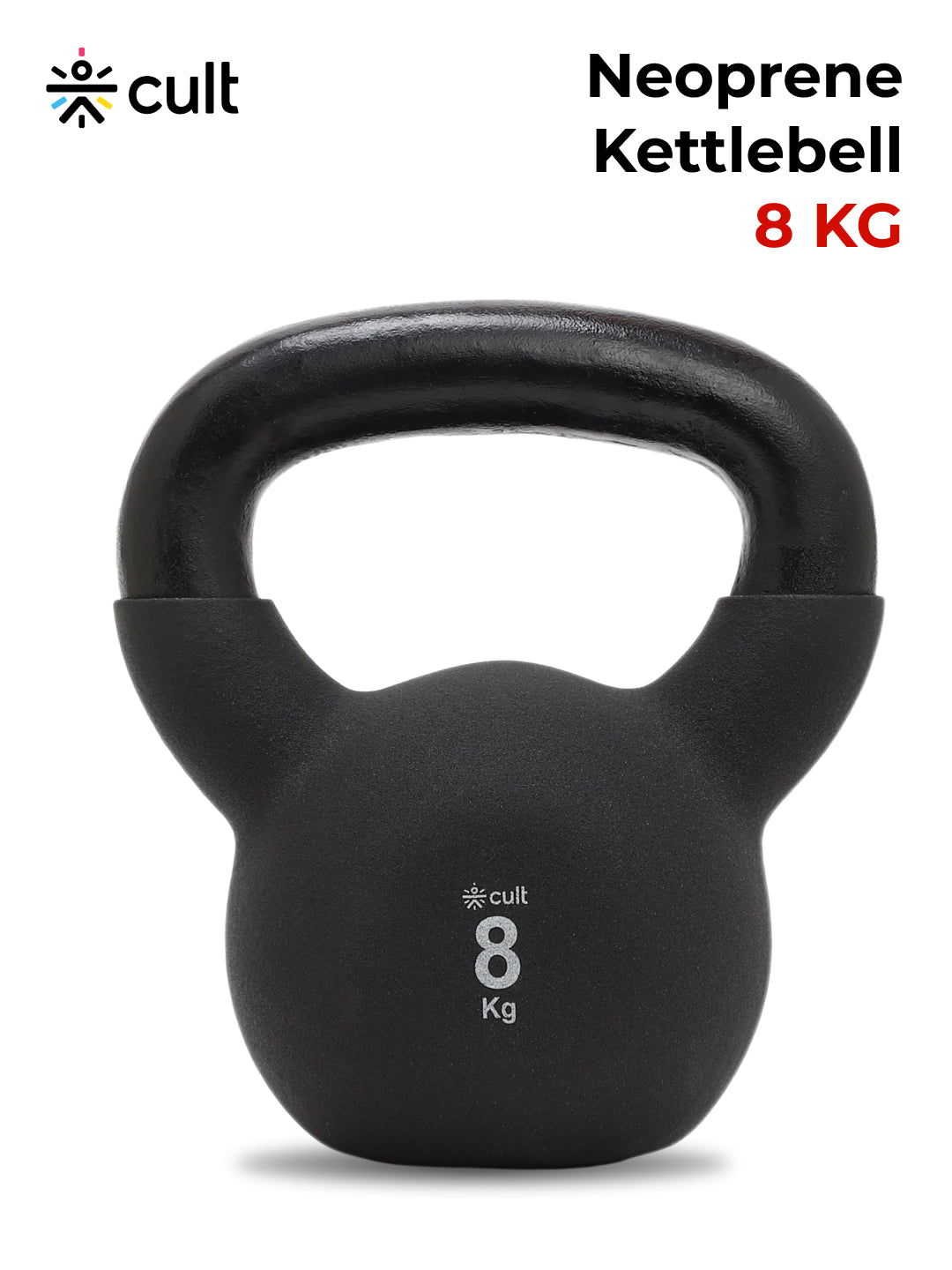 Cult 8kg Neoprene Anti-Slip Grip Kettlebell for Home Workout - Black