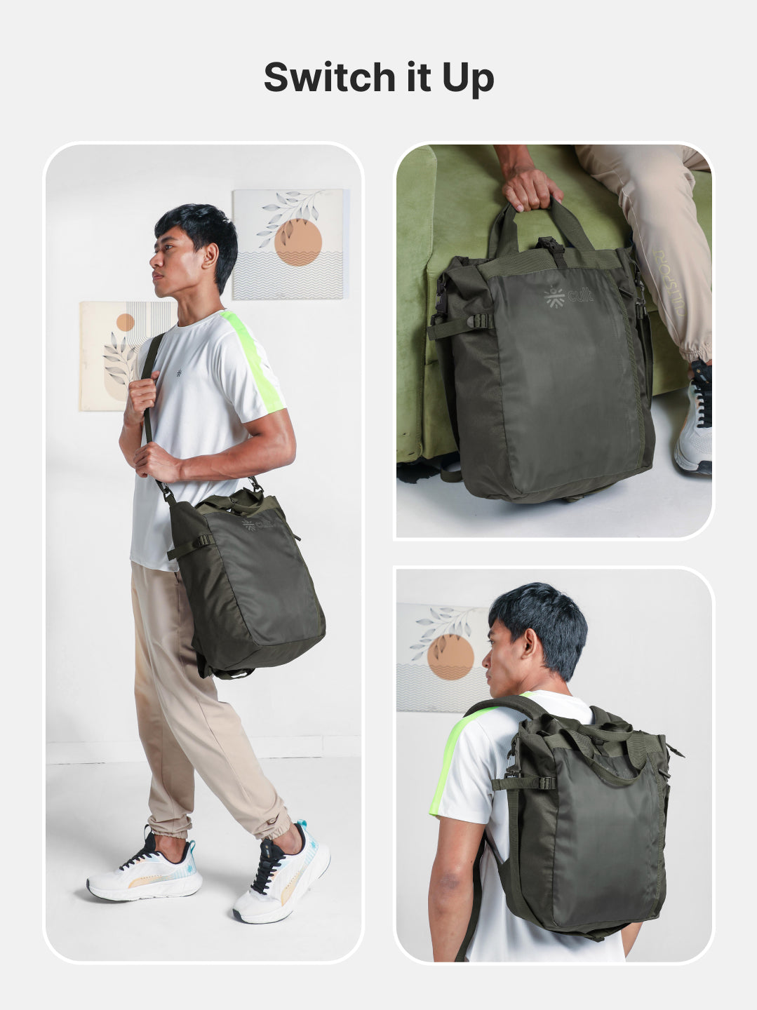 Work to Play Laptop Backpack 35L - Water-Repellent, Multi-Functional Bag with Trolley Sleeve & Shoe Cover Olive