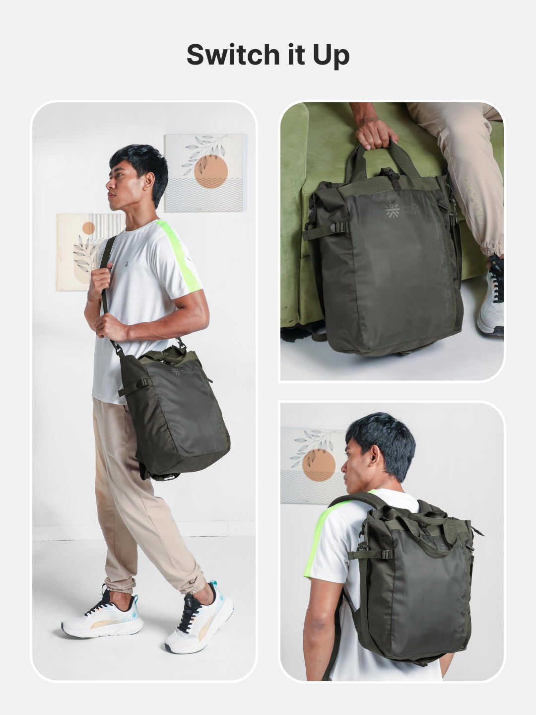 Work to Play Laptop Backpack 35L - Water-Repellent, Multi-Functional Bag with Trolley Sleeve & Shoe Cover Olive