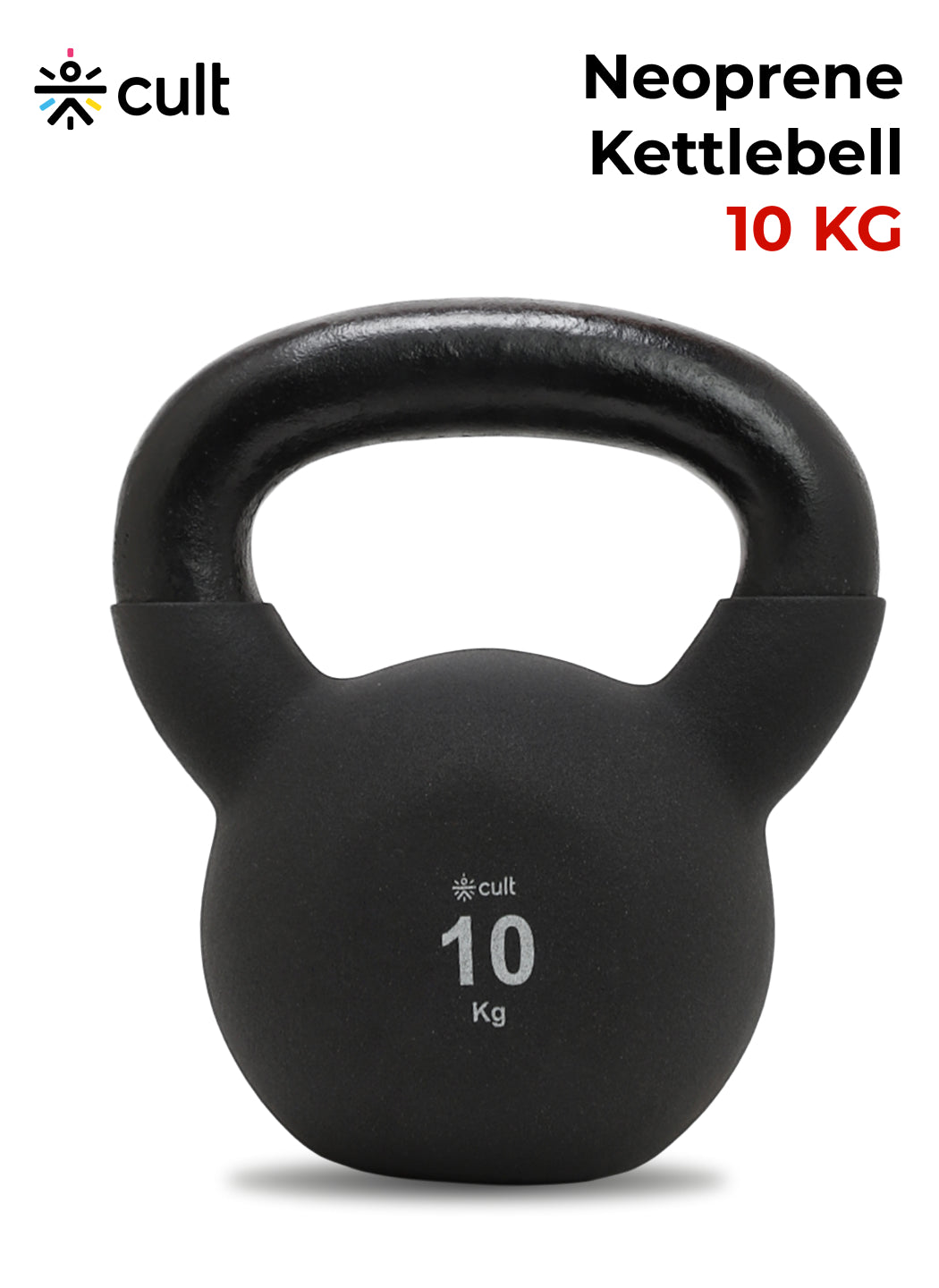 Cult 10kg Neoprene Anti-Slip Grip Kettlebell for Home Workout - Black