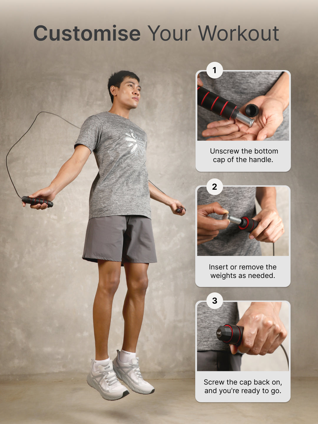 cult Adjustable Skipping Rope with weights Unisex Red