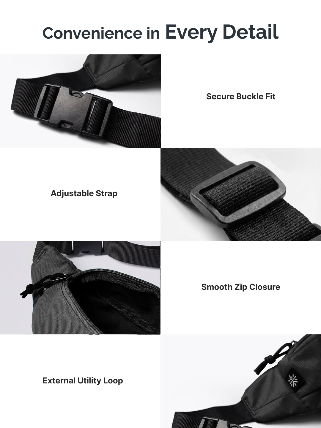 Cult Waist Bag for Men & Women, Compact Fanny Pack with Dual Compartments, Adjustable Strap, Water-Repellent Travel, Running & Everyday Carry Bag – Black