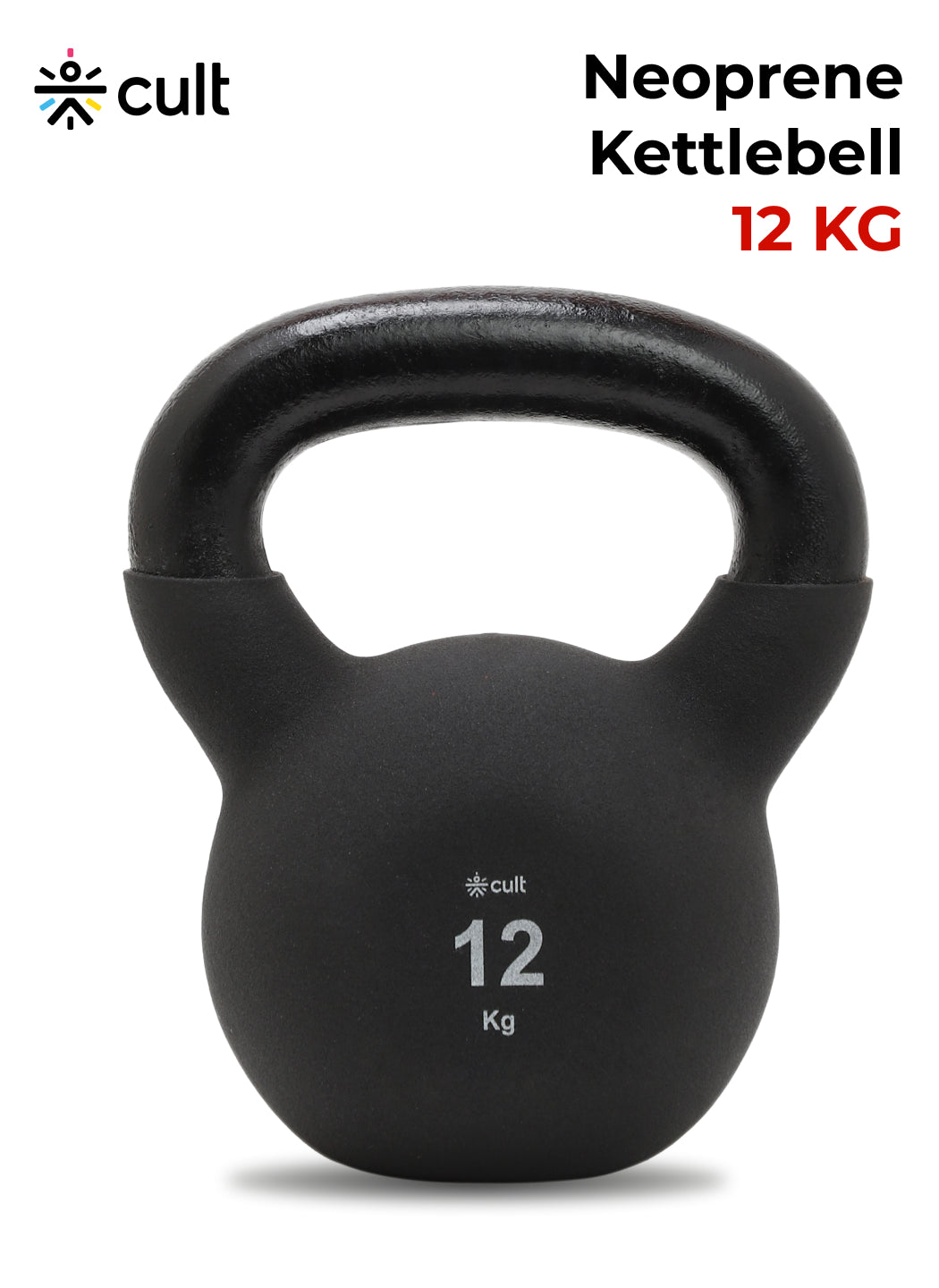 Cult 12kg Neoprene Anti-Slip Grip Kettlebell for Home Workout - Black