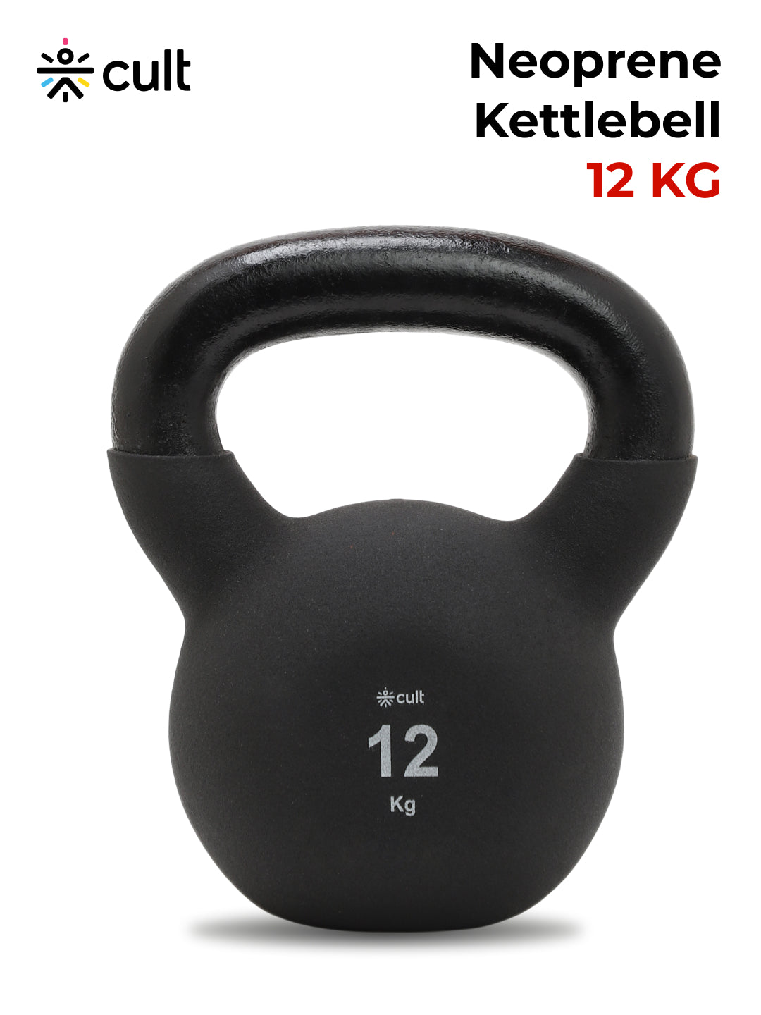 Cult 12kg Neoprene Anti-Slip Grip Kettlebell for Home Workout - Black