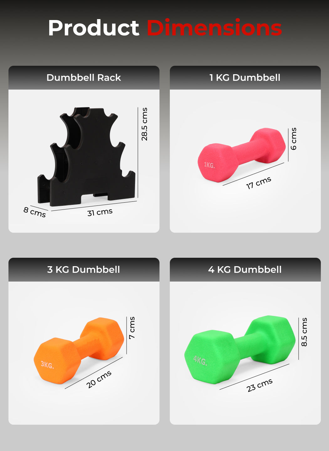 Cult Neoprene Dumbbells Combo for Home Gym Exercise (1kg + 3kg + 4kg Set) 16kg | Dumbbells with Rack