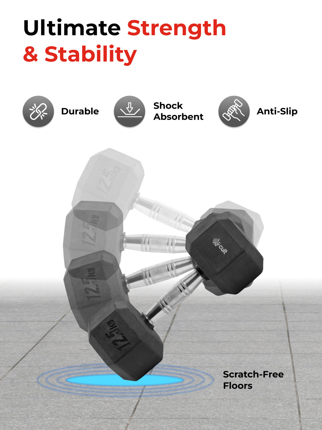 Cult Adjustable Bench + 12.5Kg Hex Dumbbell Set (Pair) | Home Gym Combo