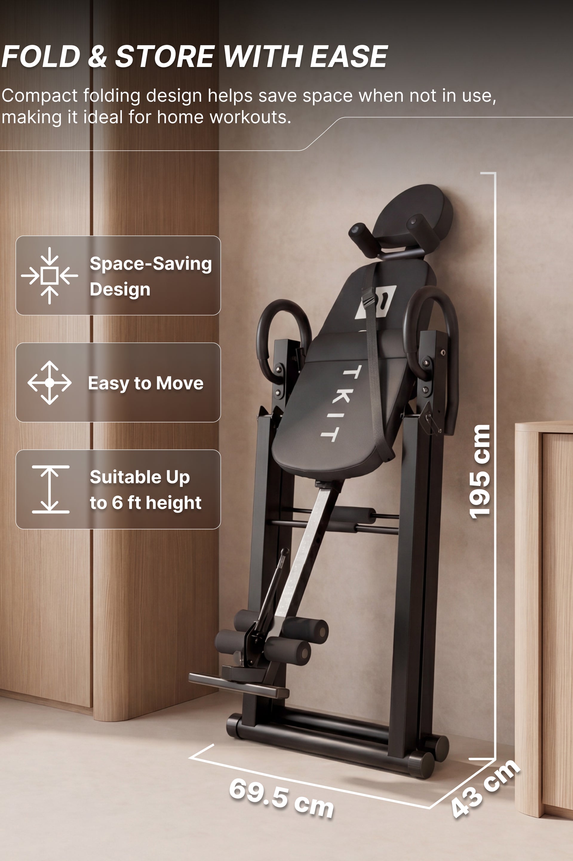 Fitkit by cult Inversion Table | 4 Inversion Positions | 120 Kg Weight Support | Adjustable Height | Safety Belt & Ankle Locking System | Back Stretching & Spine Decompression Equipment | Foldable Compact Home Fitness Tool