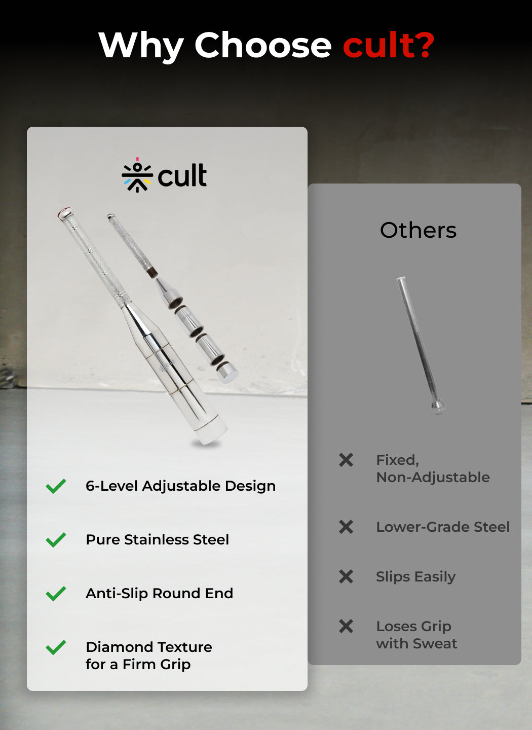 Cult 6-in-1 Adjustable Steel 8KG Mudgar for Full Body Training | Silver Indian Clubs (8 kg)