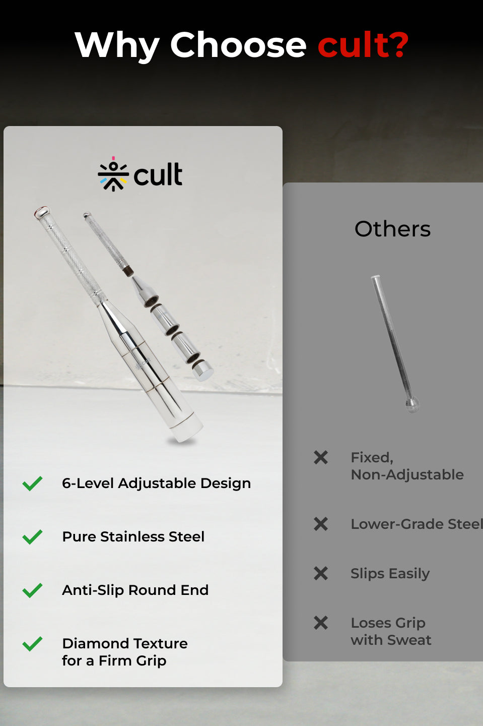 Cult 6-in-1 Adjustable Steel 8KG Mudgar for Full Body Training | Silver Indian Clubs (8 kg)