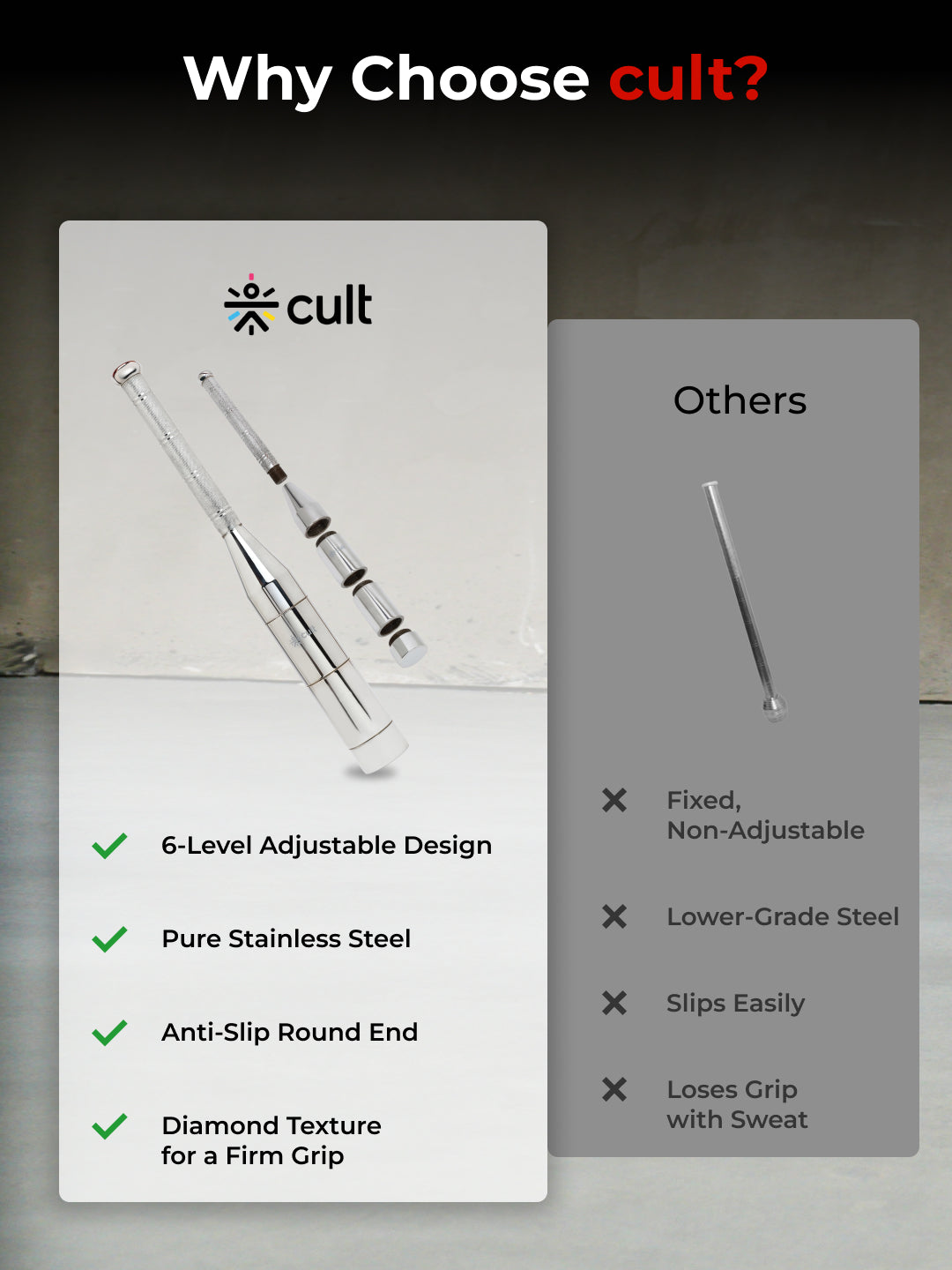 Cult 6-in-1 Adjustable Steel 8KG Mudgar for Full Body Training | Silver Indian Clubs (8 kg)