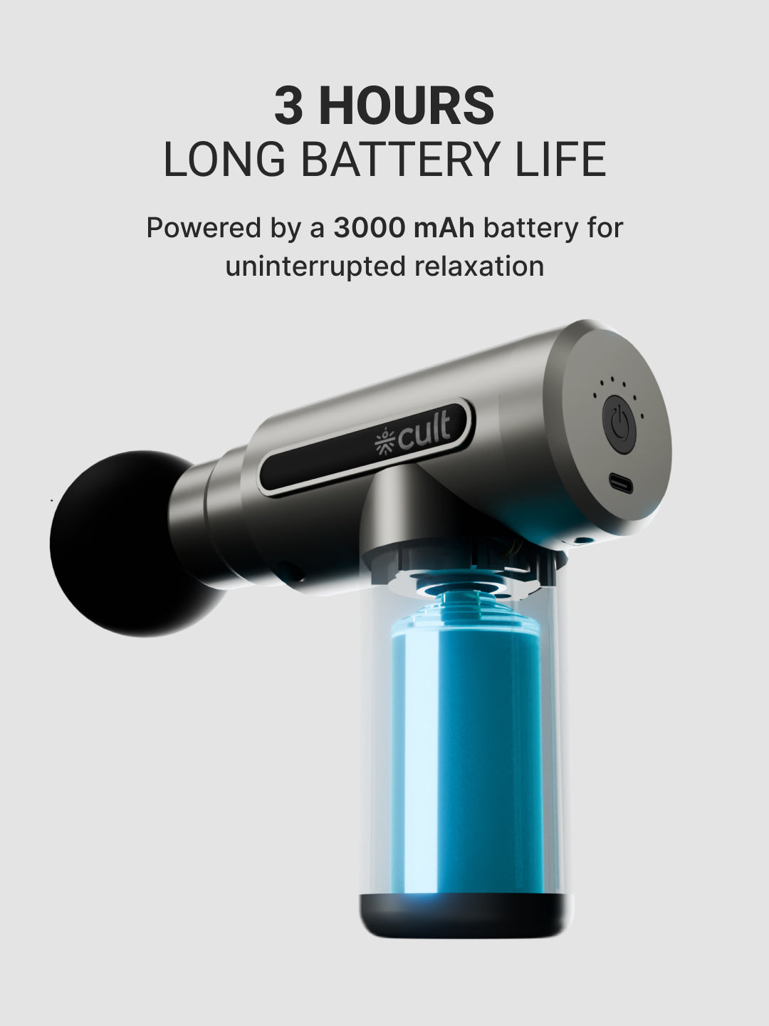 Cult Impact, Full Body Professional Gun Massager, 3000 mAh battery, QuietMotion Tech, Deep Tissue Percussions, 4 Interchangeable heads, 6 Speed levels, Silicone head.