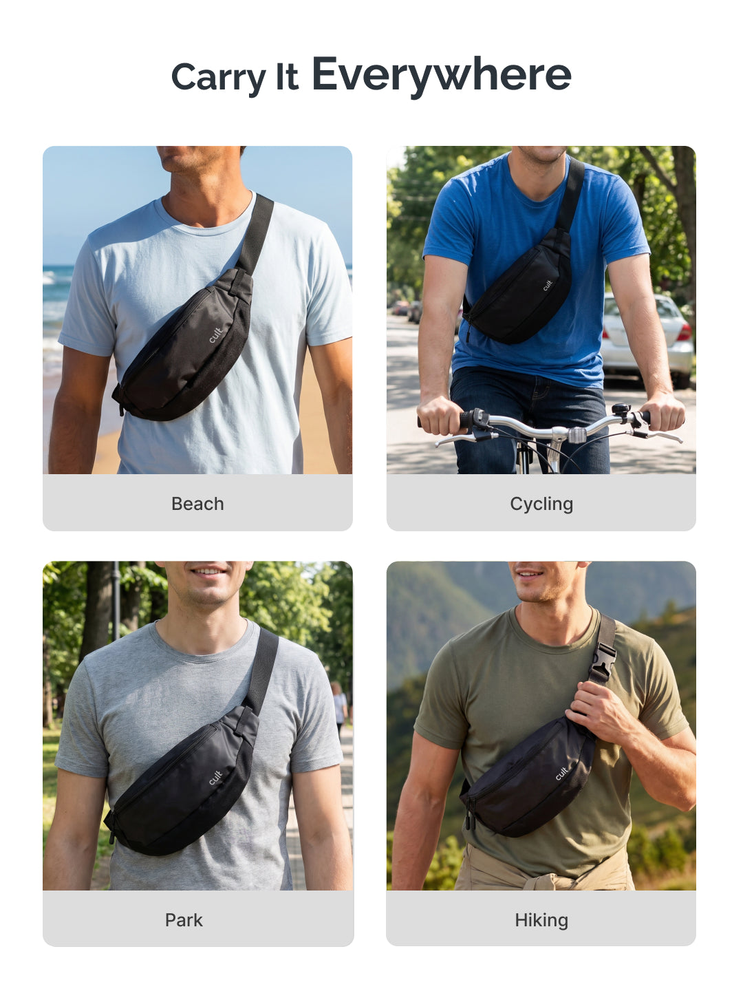 Cult Waist Bag Fanny Pack for Travel & Daily Use Black Unisex