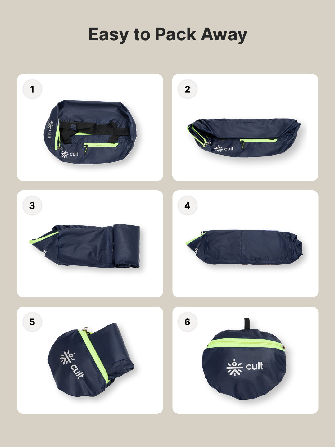 cult 20 Litre Foldable Gym/Duffle Bag for Men & Women Duffle Bag with Side Pocket & Shoulder Strap Comfortable Handle Neon