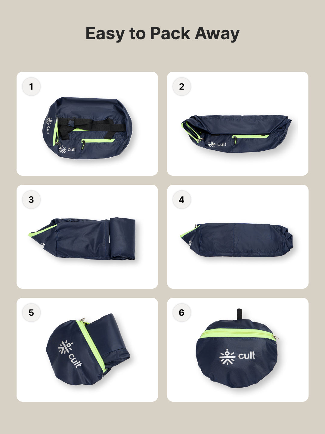 cult 20 Litre Foldable Gym/Duffle Bag for Men & Women Duffle Bag with Side Pocket & Shoulder Strap Comfortable Handle Neon