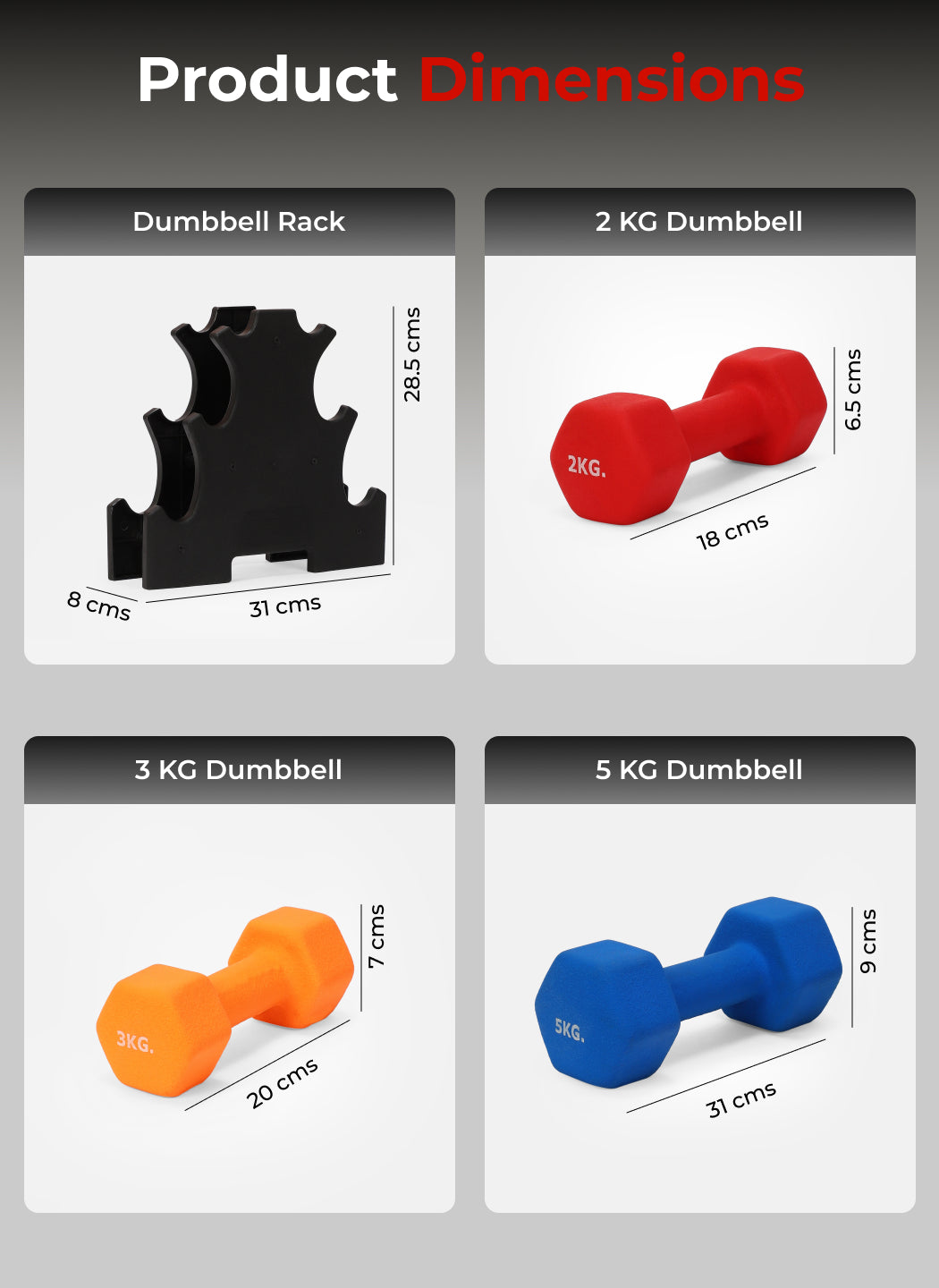 Cult Neoprene Dumbbells Combo for Home Gym Exercise (2kg + 3kg + 5kg Set) 20kg | Dumbbells with Rack