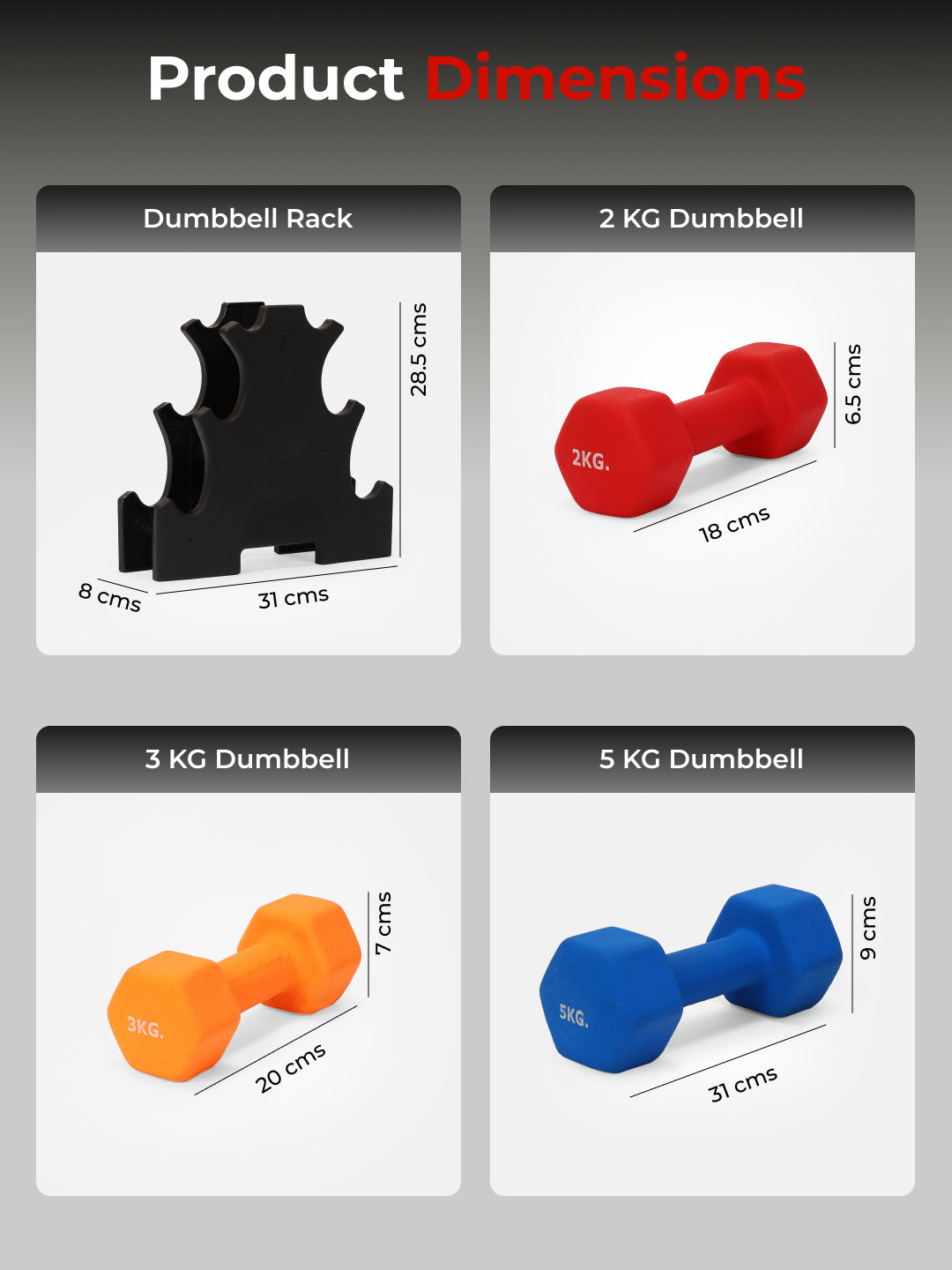 Cult Neoprene Dumbbells Combo for Home Gym Exercise (2kg + 3kg + 5kg Set) 20kg | Dumbbells with Rack